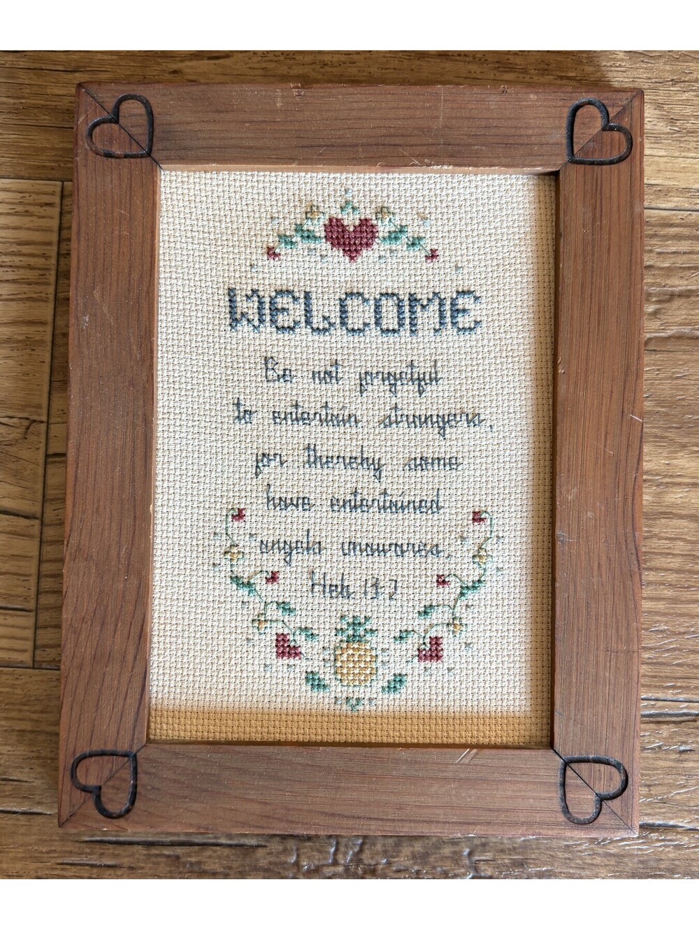Needlepoint Bible Verse Hebrews Entertained Angels Vintage Hand Craft Estate GT